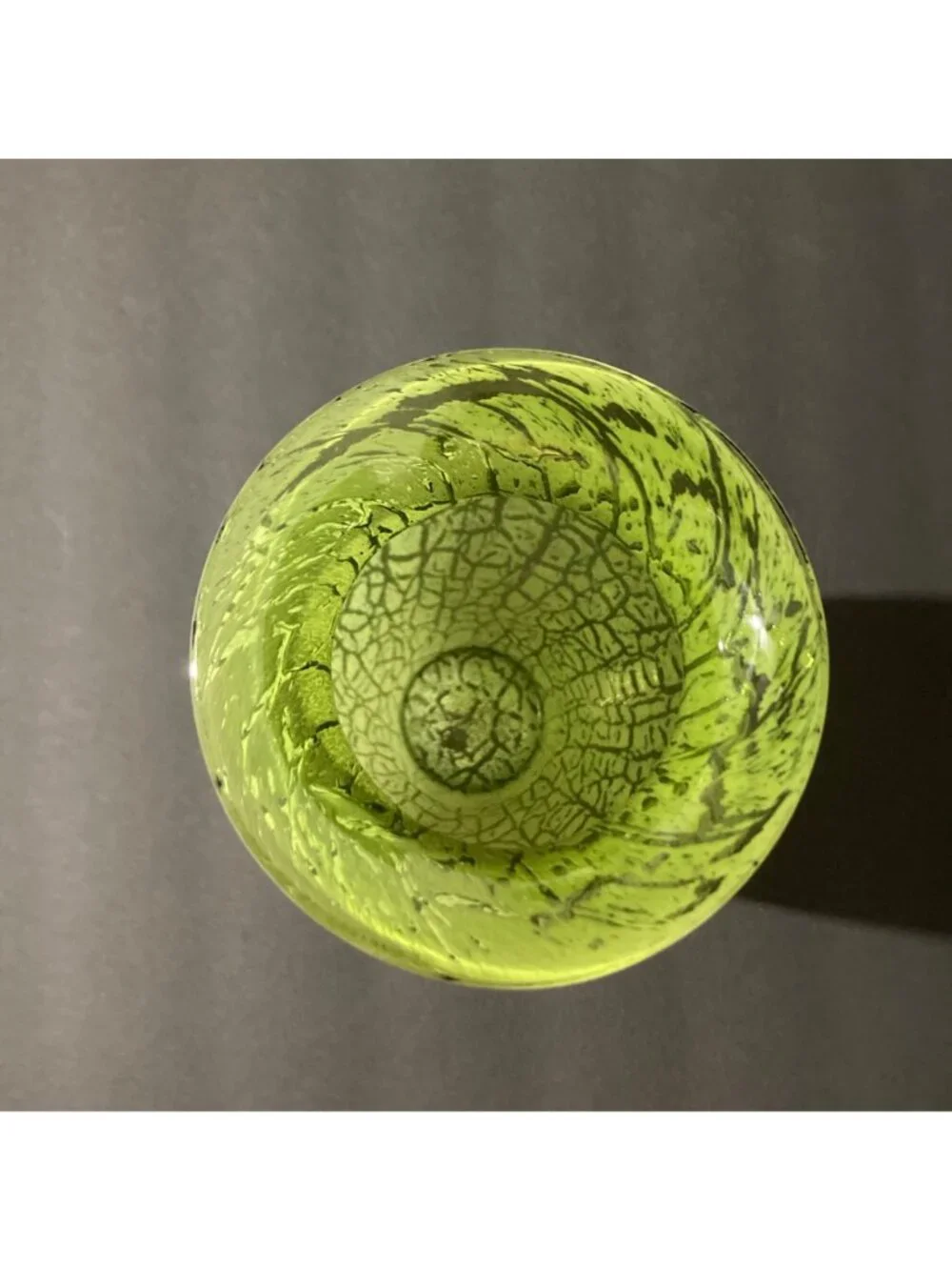 Hand Blown Green With White Crackle Overlay Vase